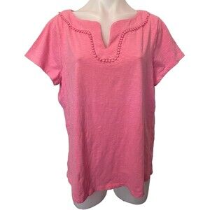 TALBOTS Womens Knit TOP Short Sleeve PINK V-Neck Size 1X